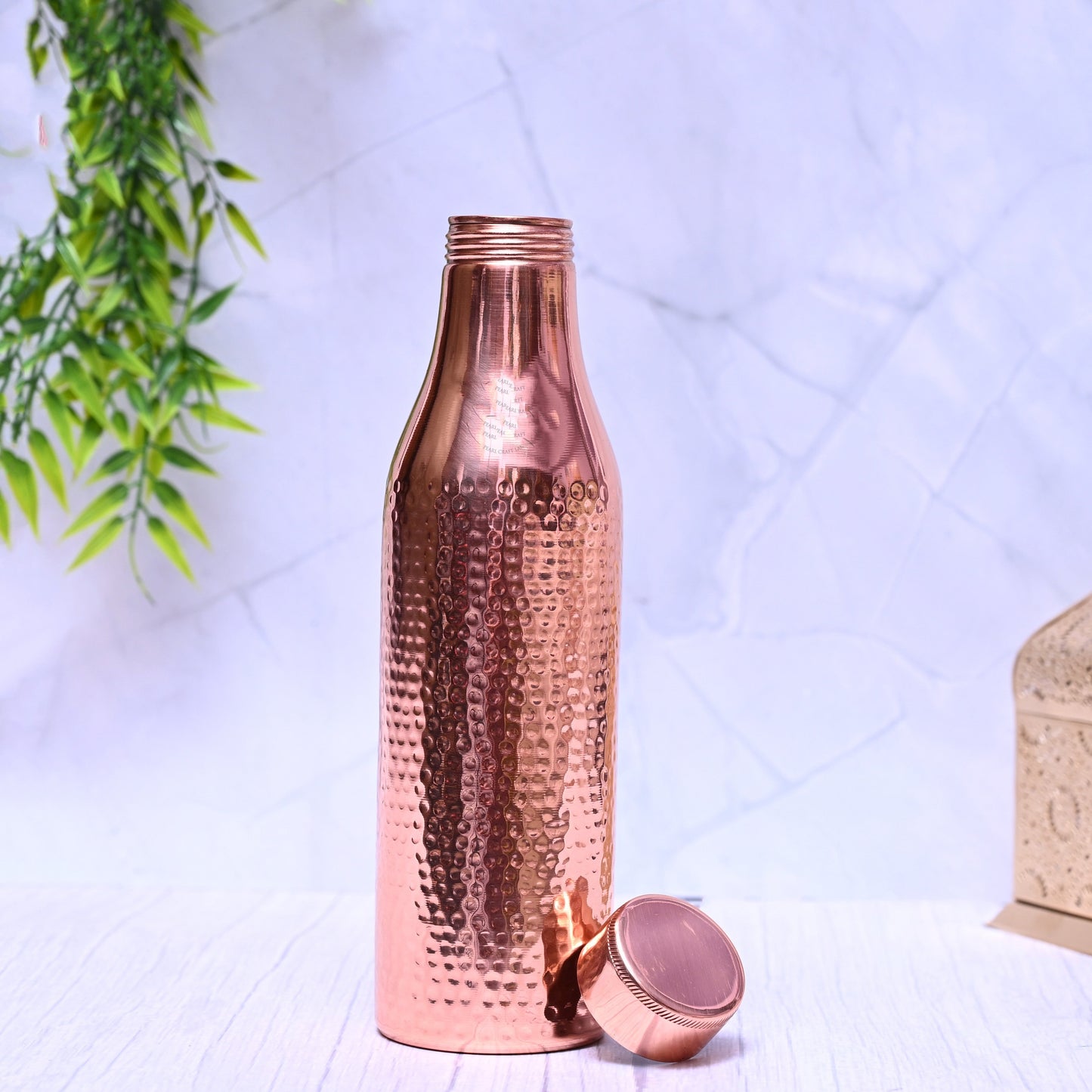 Pure Copper Hammered Design Water Bottle Plain Unique Design Capacity 1000ML-0