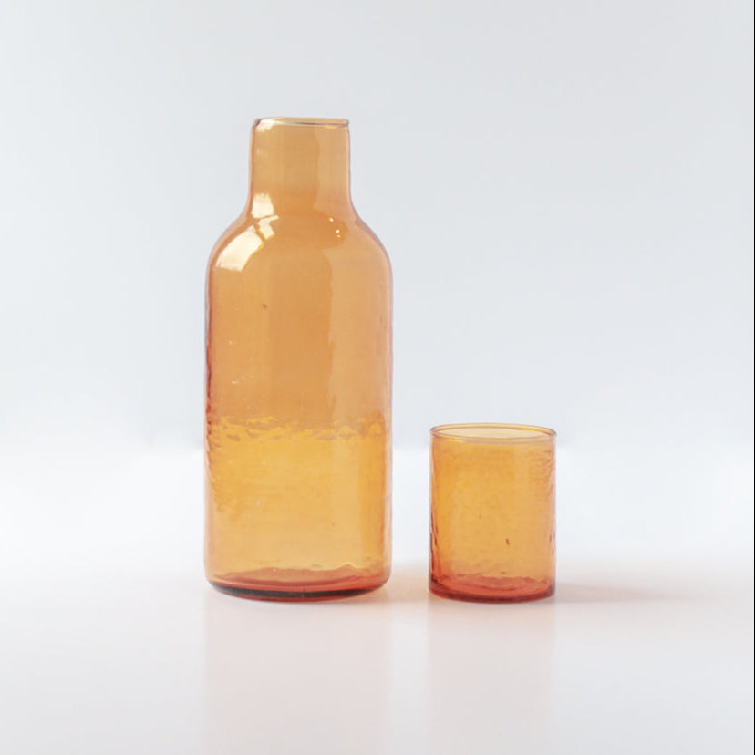 Handblown Hammered Glass Carafe +Cup-4